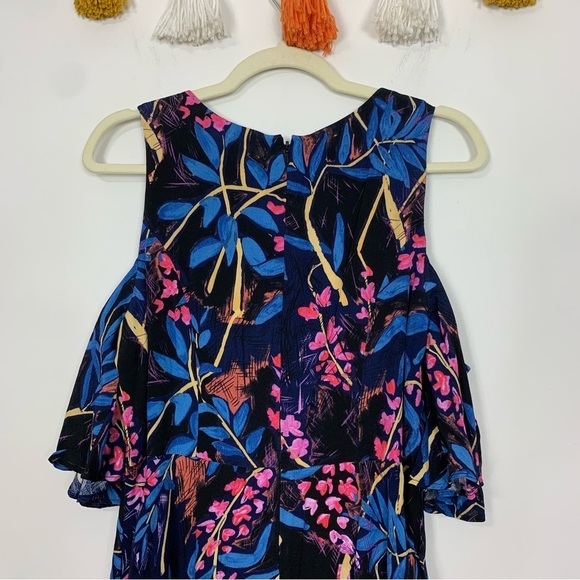 NWT Anthropologie Maeve Elia Cold Shoulder Dress Blue Tropical Floral Size 12 - Picture 8 of 14